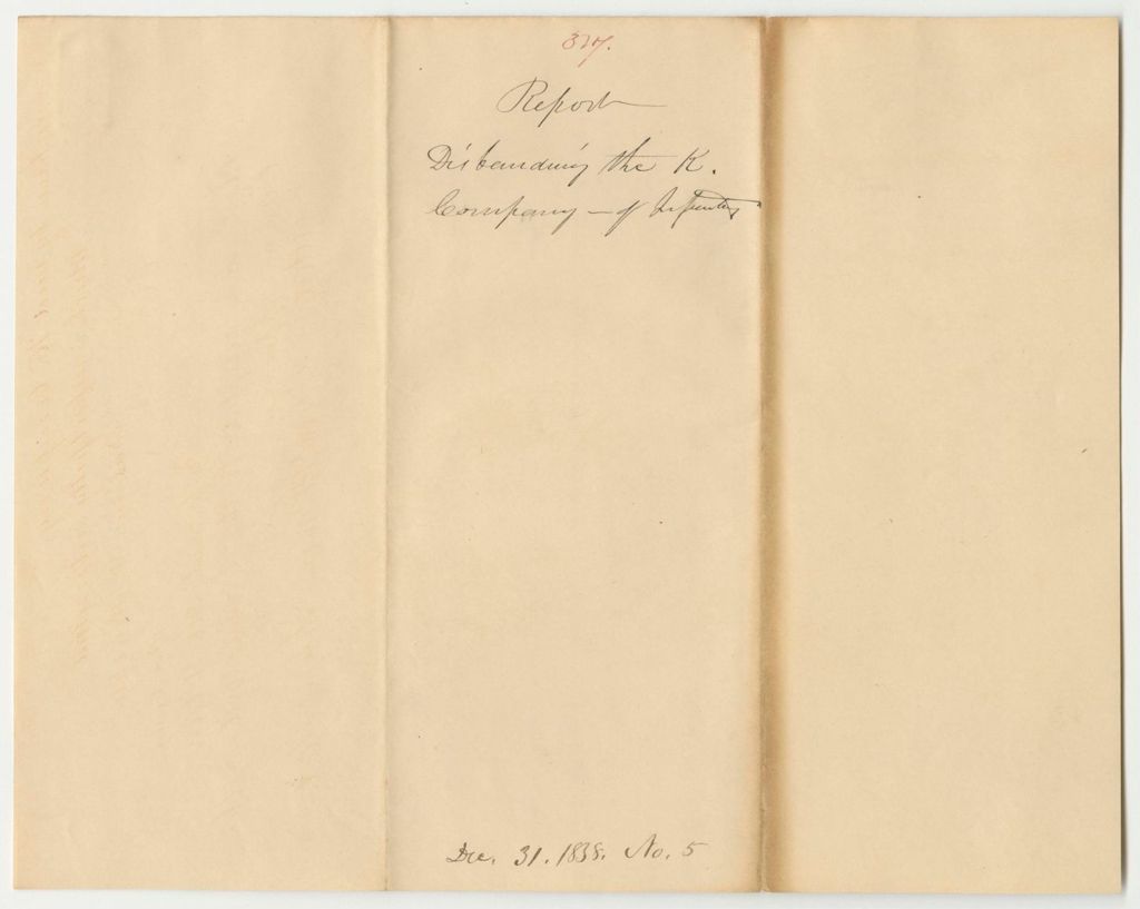 Miniature of Report 317: Report Disbanding the K Company of Infantry in the 2nd Regiment, 1st Brigade, 3rd Division