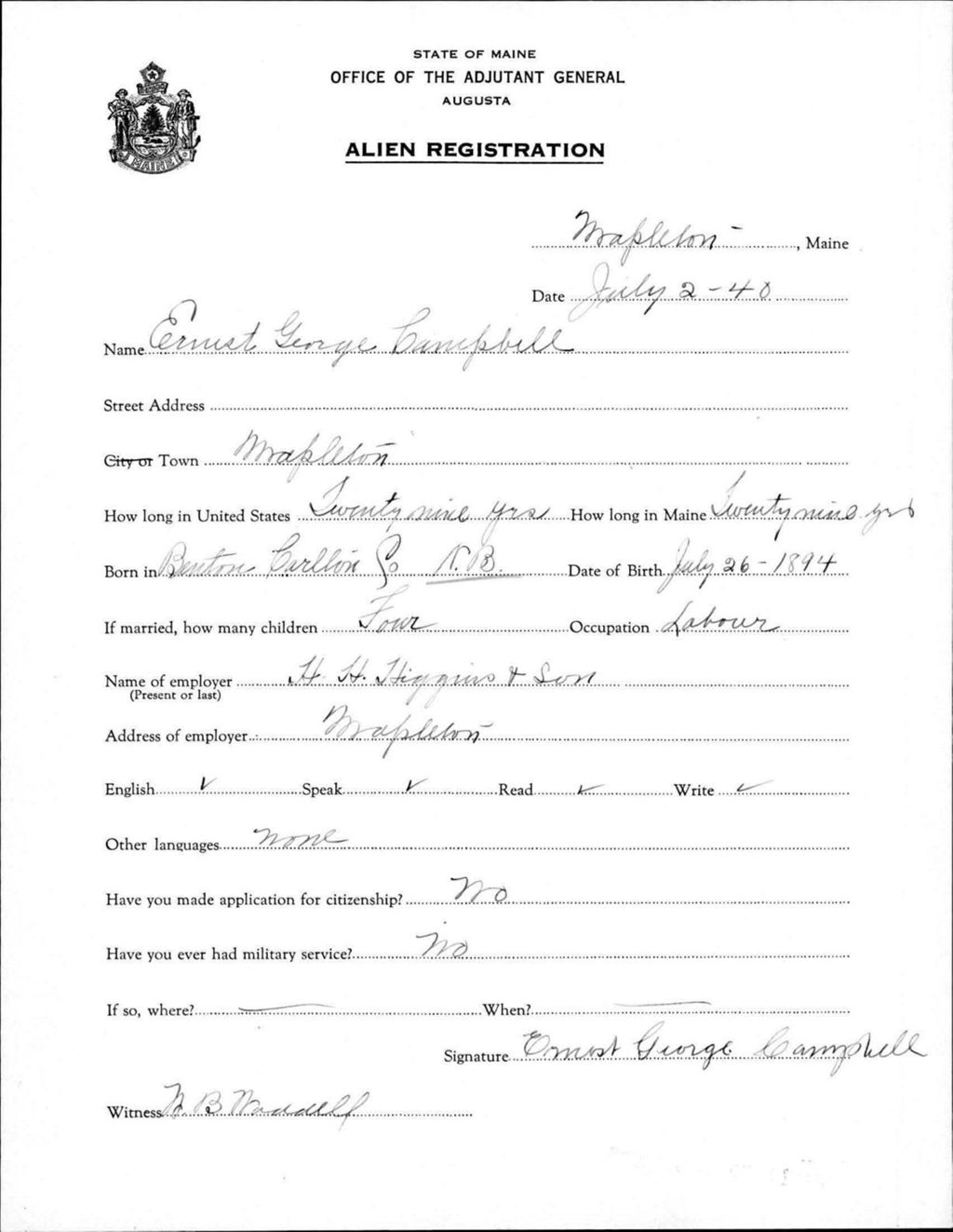 Miniature of Alien Registration- Campbell, Ernest G. (Mapleton, Aroostook County)