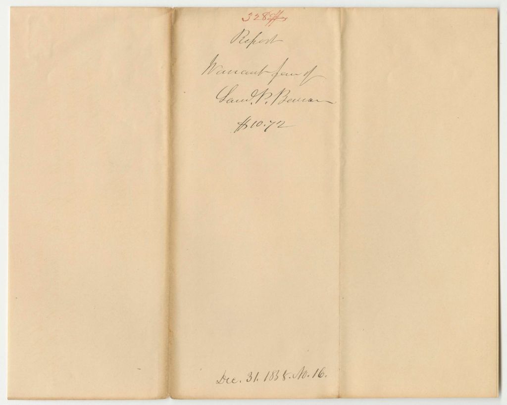 Miniature of Report 328: Warrant in Favor of Samuel P. Benson, Board of Internal Improvements