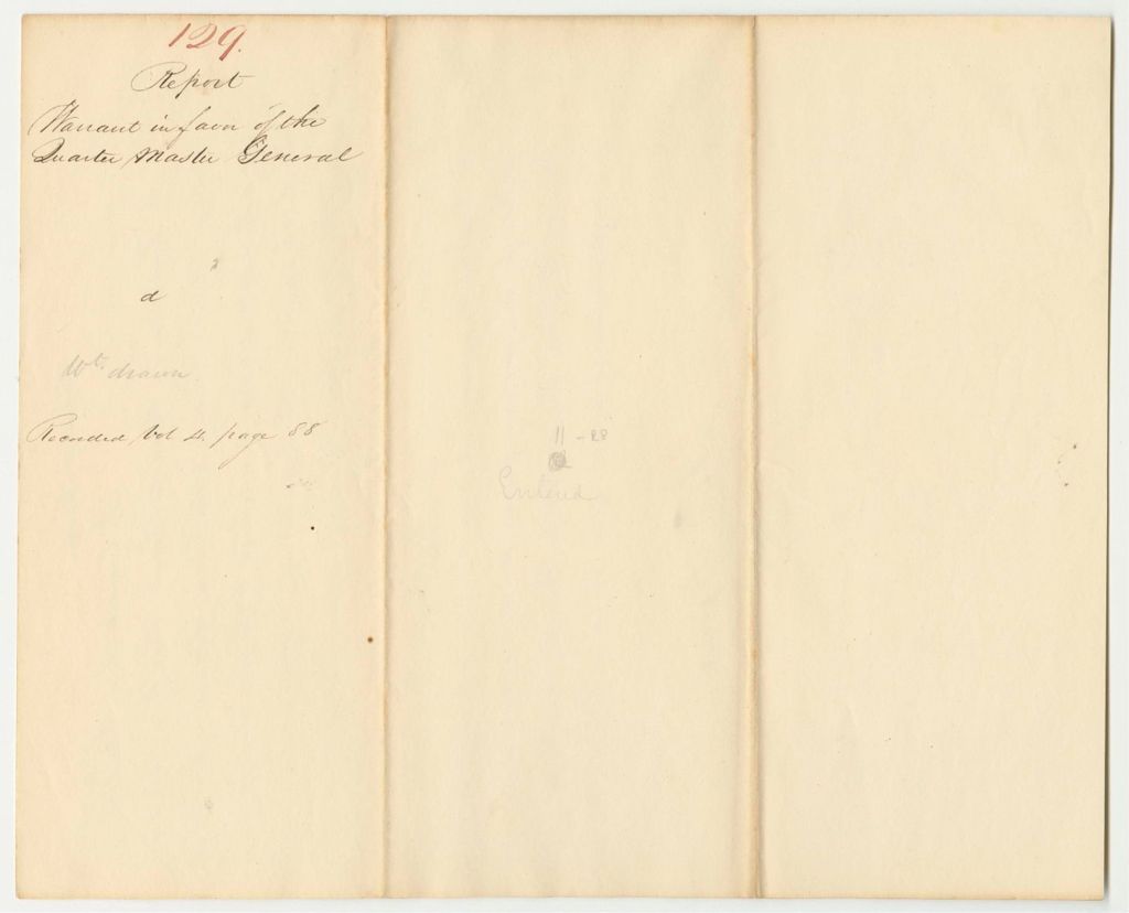 Miniature of Report 129: Report on the Warrant in Favor of the Quartermaster General for Musical Instruments and Repairing 2 Gun Carriages, Etc.