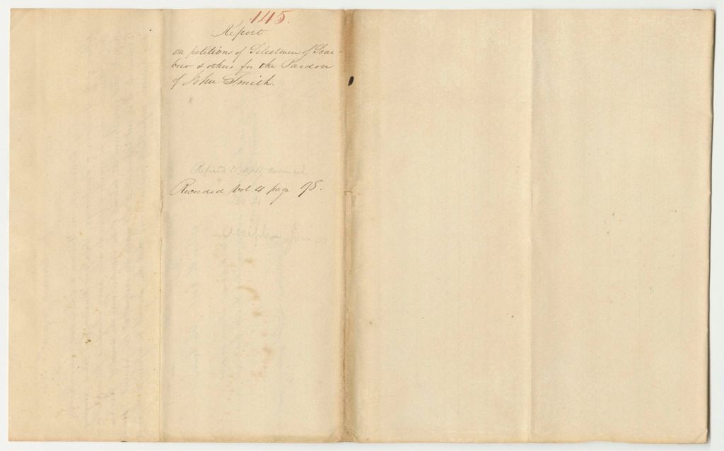 Miniature of Report 145: Report on the Petition of the Selectmen of Scarboro and Others for the Pardon of John Smith
