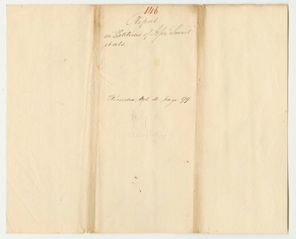 Miniature of Report 146: Report on the Petitions of Jesse Smart and Others for a Division of the Militia Companies in Burnham and Troy