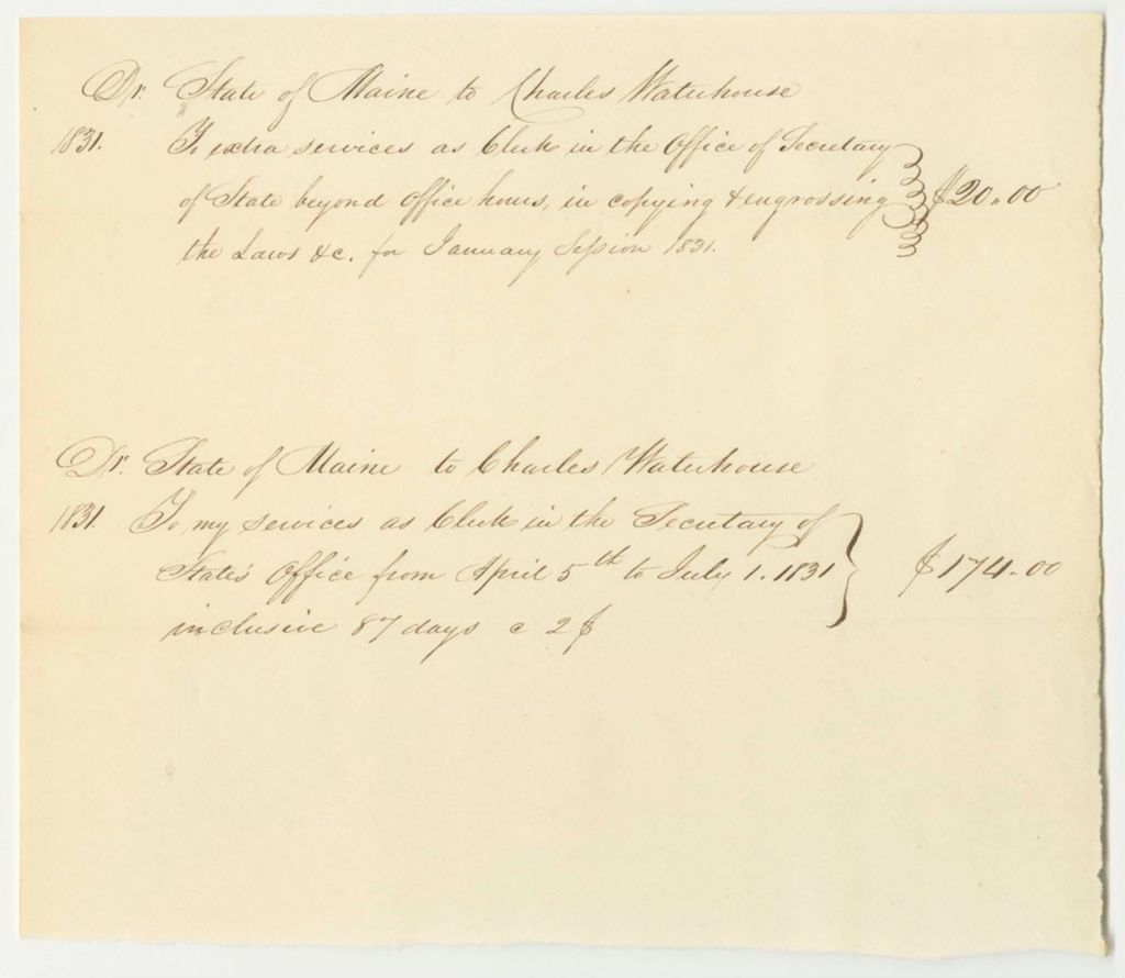 Miniature of Account of Charles Waterhouse, Clerk in the Secretary of State's Office