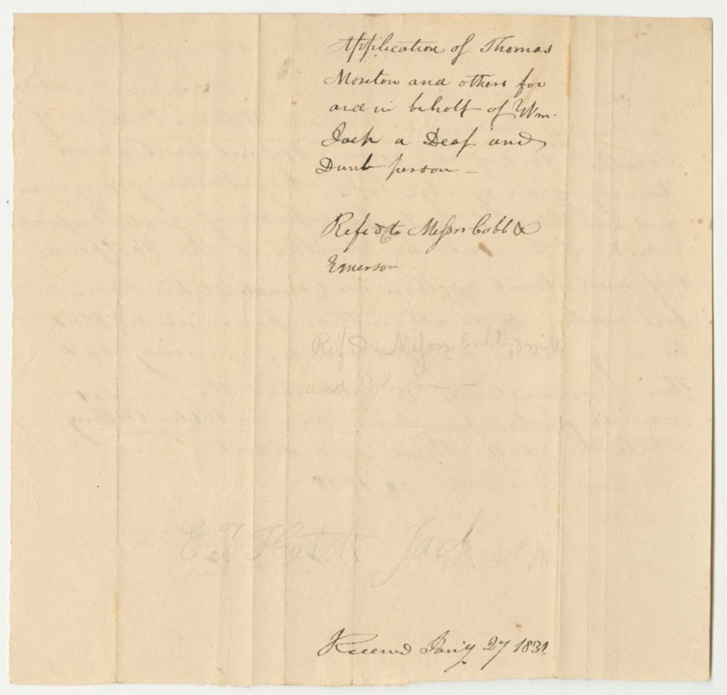Miniature of Application of Thomas Morton and Others, for and in Behalf of William Jack, a Deaf and Dumb Person