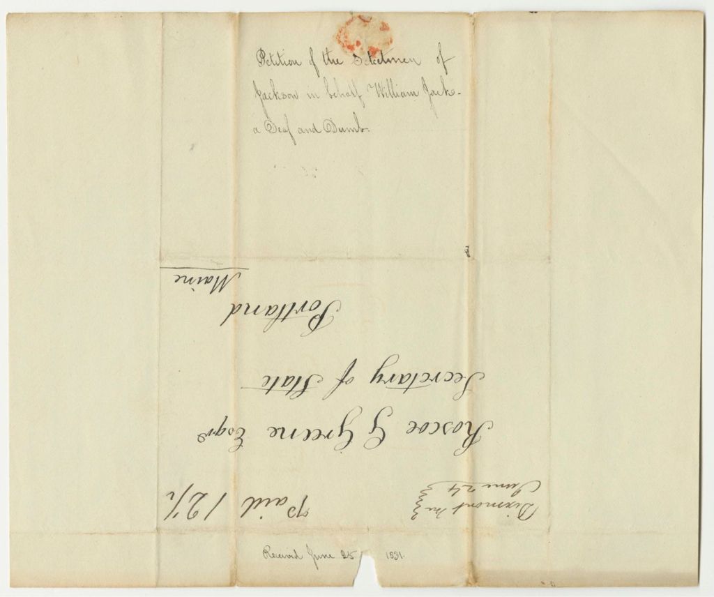 Miniature of Petition of the Selectmen of Jackson in Behalf William Jack, a Deaf and Dumb Person