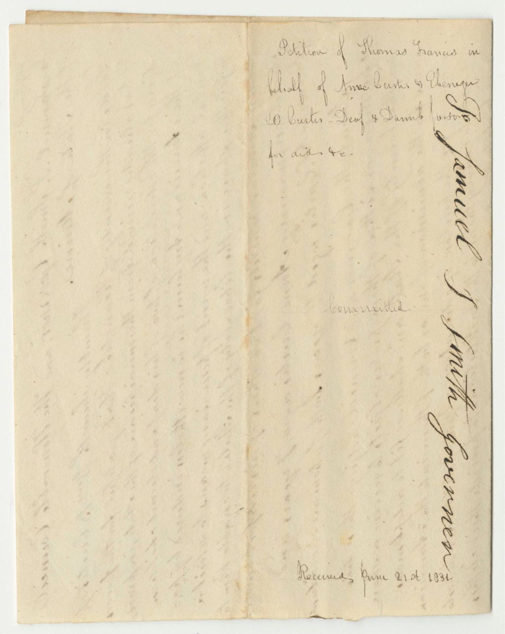 Miniature of Petition of Thomas Francis in Behalf of Anne Curtis and Ebenezer Curtis, Deaf and Dumb Persons, for Aid