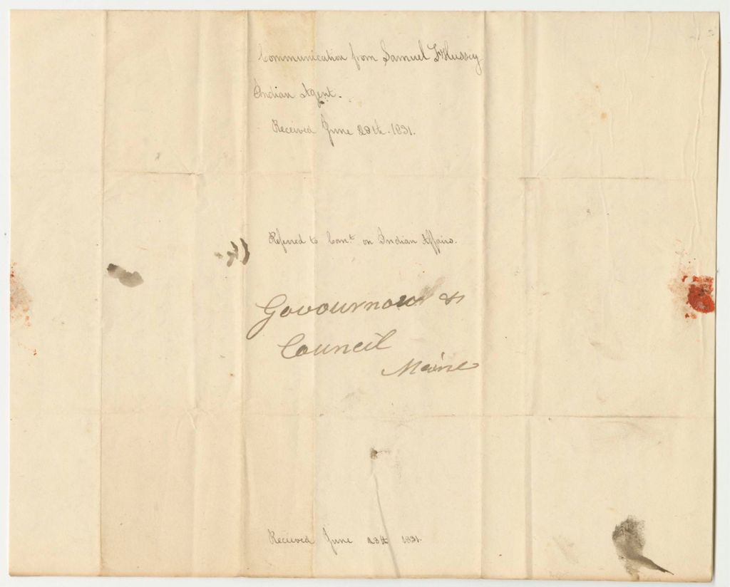 Miniature of Communication from Samuel F. Hussey, Agent of the Penobscot Tribe of Indians