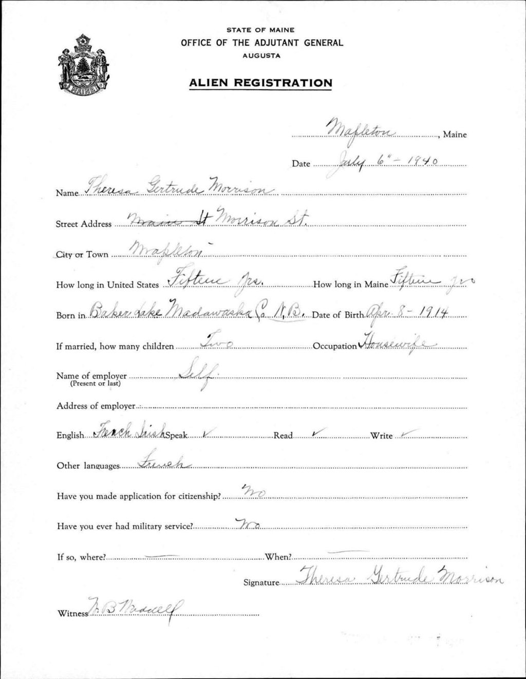 Miniature of Alien Registration- Morrison, Theresa G. (Mapleton, Aroostook County)