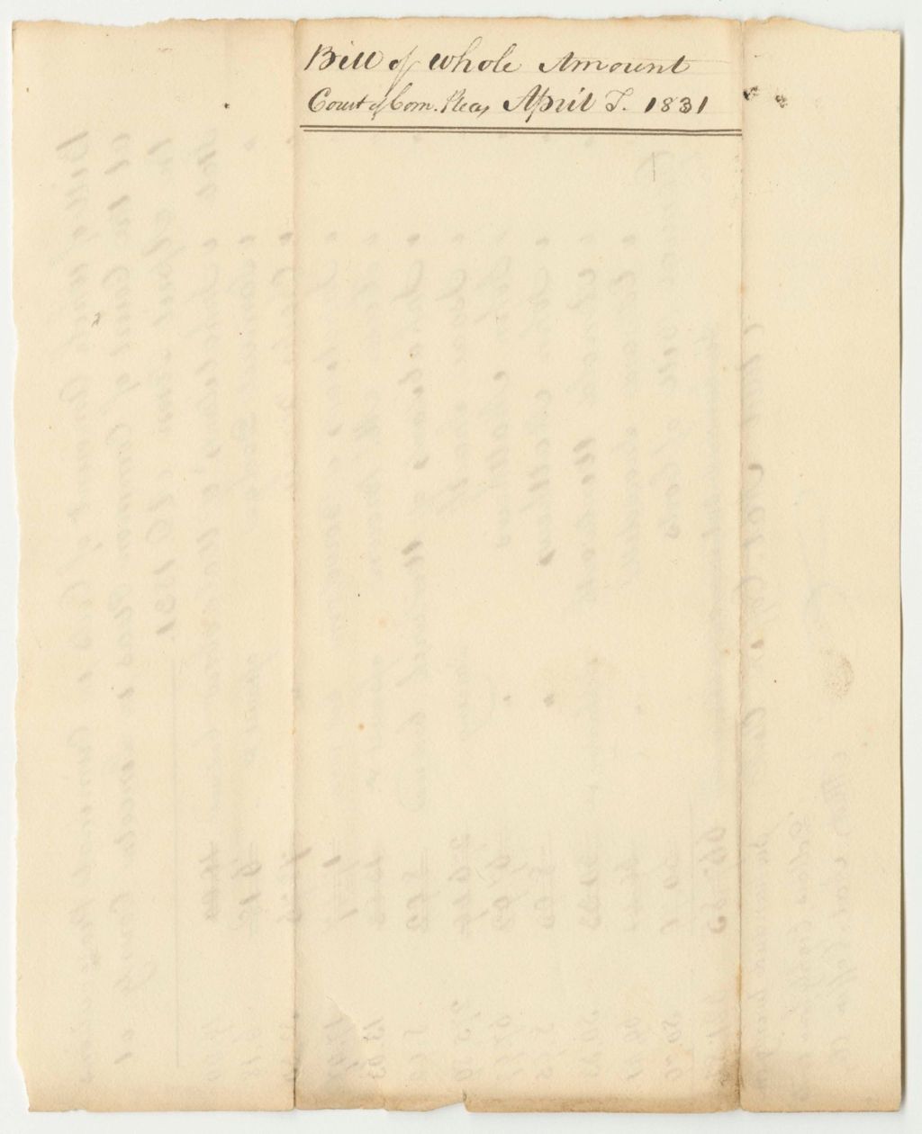 Miniature of Bill of Whole Amount of Costs in Criminal Prosecutions at the Court of Common Pleas in Lincoln County, April Term 1831