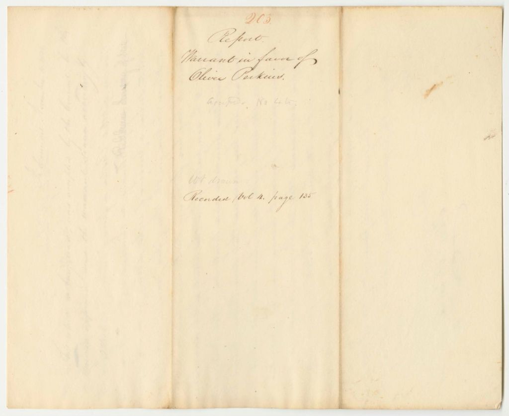Miniature of Report 203: Warrant in Favor of Oliver Perkins for a Pension