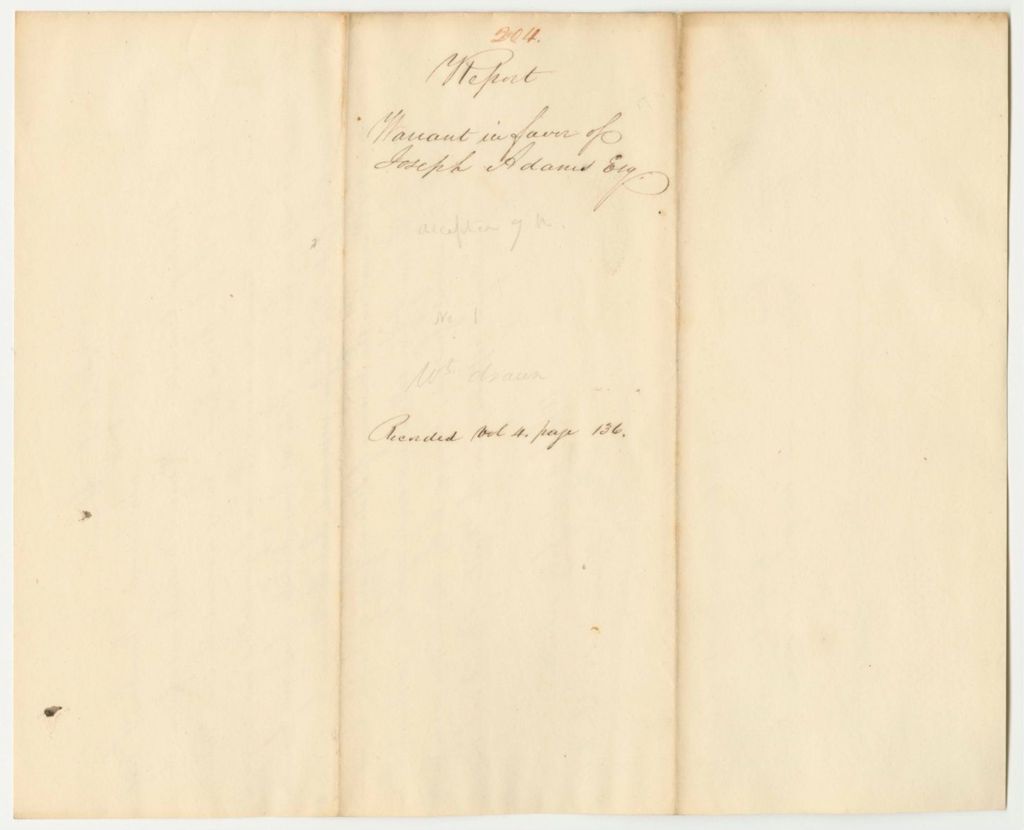 Miniature of Report 204: Warrant in Favor of Joseph Adams for Costs in State vs. Amos Nichols