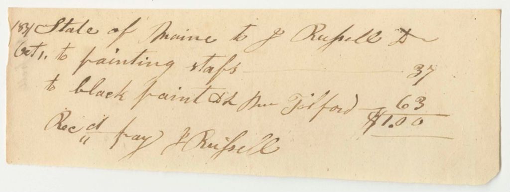 Miniature of J. Russell's Bill for Paint, Paid by Joshua Tolford