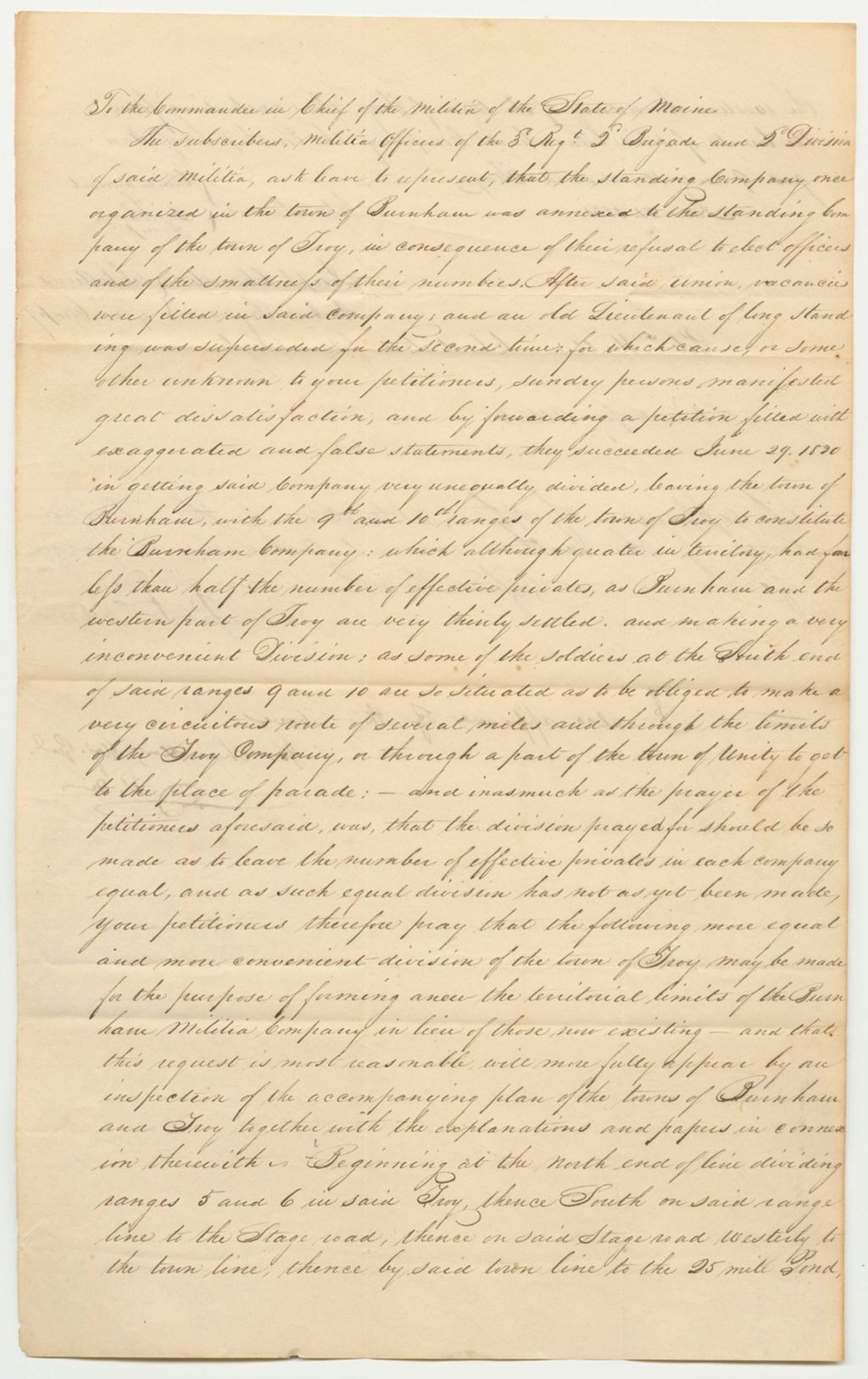 Miniature of Petition of Jesse Smart and Others, Militia Officers of the 3rd Regiment 2nd Brigade 2nd Division