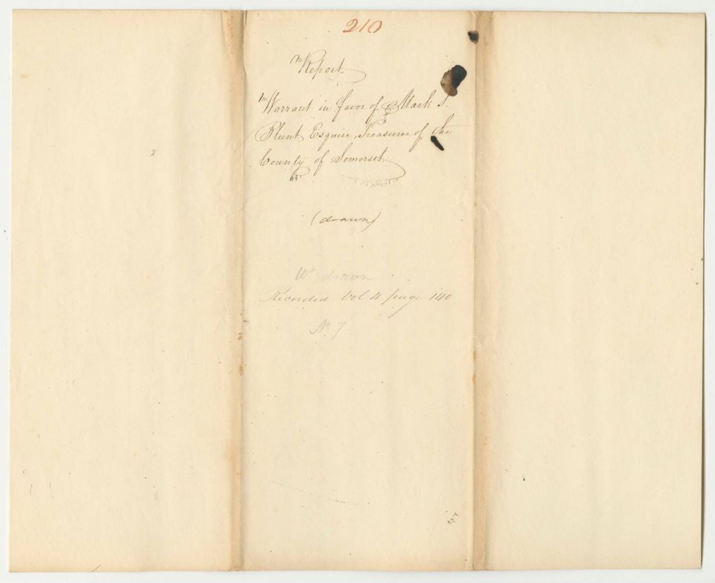 Miniature of Report 210: Warrant in Favor of Mark S. Blunt, Esq., Treasurer of Somerset County