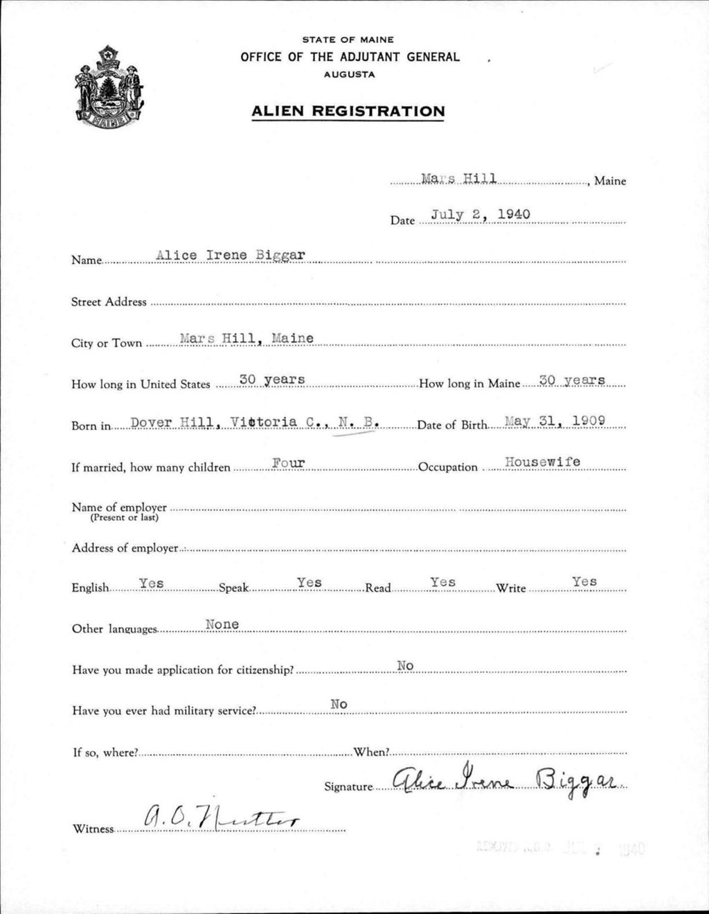 Miniature of Alien Registration- Biggar, Alice I. (Mars Hill, Aroostook County)