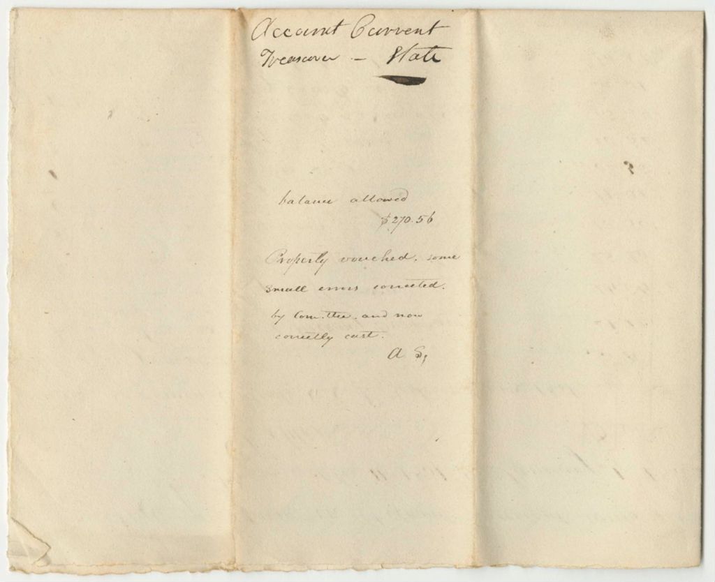 Miniature of Account of Samuel Burbank, Treasurer of York County