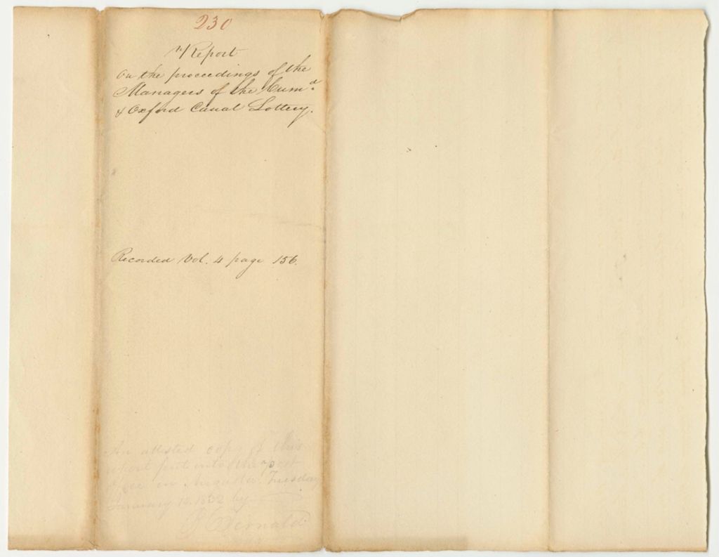 Miniature of Report on the Proceedings of the Managers of the Cumberland and Oxford Canal Lottery