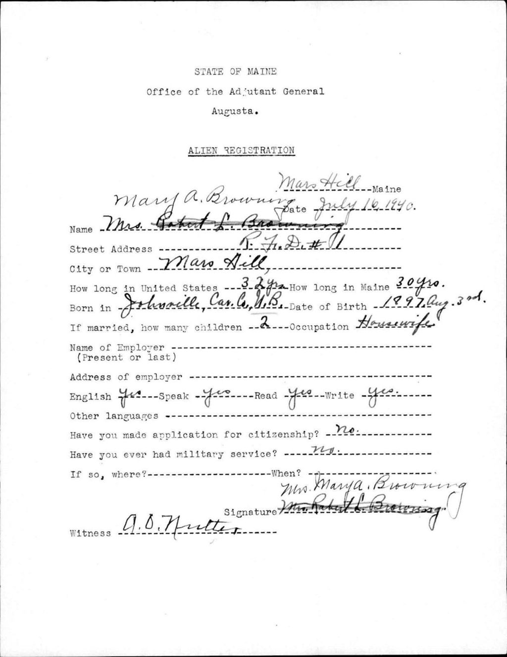 Miniature of Alien Registration- Browning, Mary A. (Mars Hill, Aroostook County)