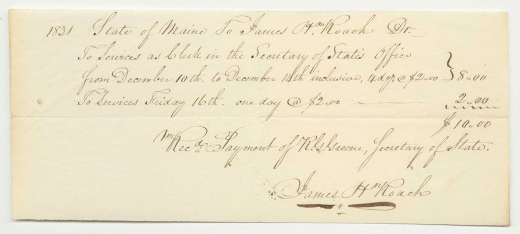 Miniature of Account of James H. Roach, Clerk in the Secretary of State's Office