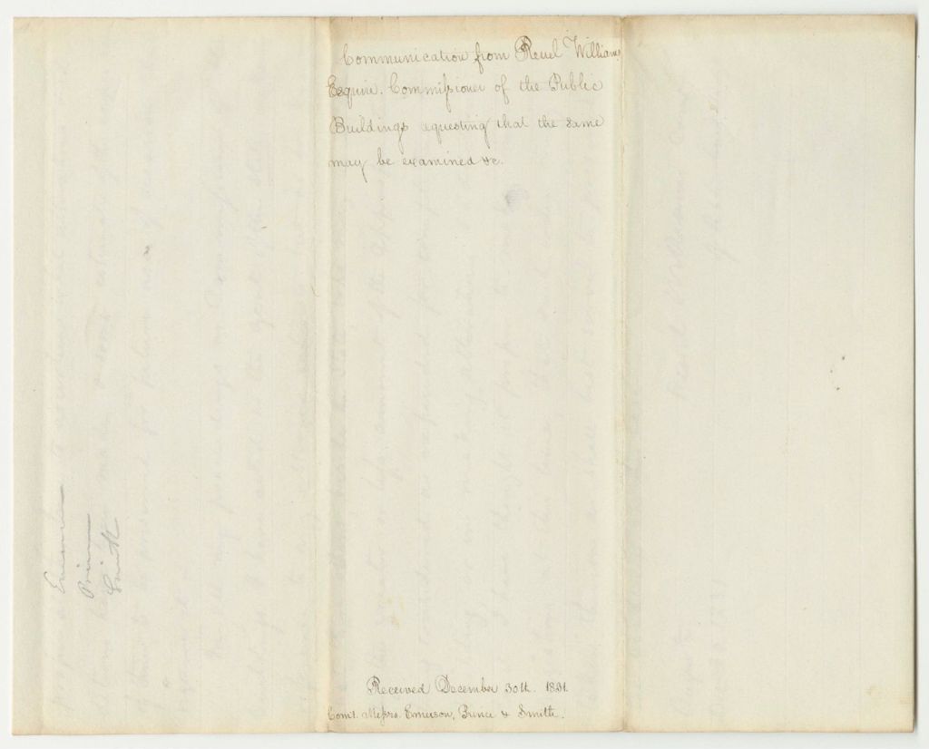 Miniature of Communication of Reuel Williams, Commissioner of Public Buildings, Requesting That the Same May Be Examined