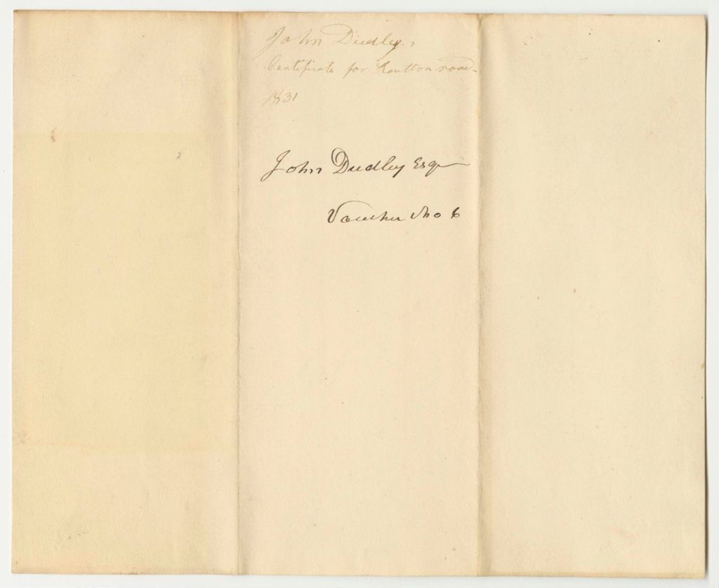 Miniature of John Dudley's Certificate for Houlton Road