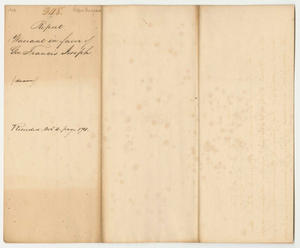 Miniature of Report 248: Warrant in Favor of Gov. Francis Joseph