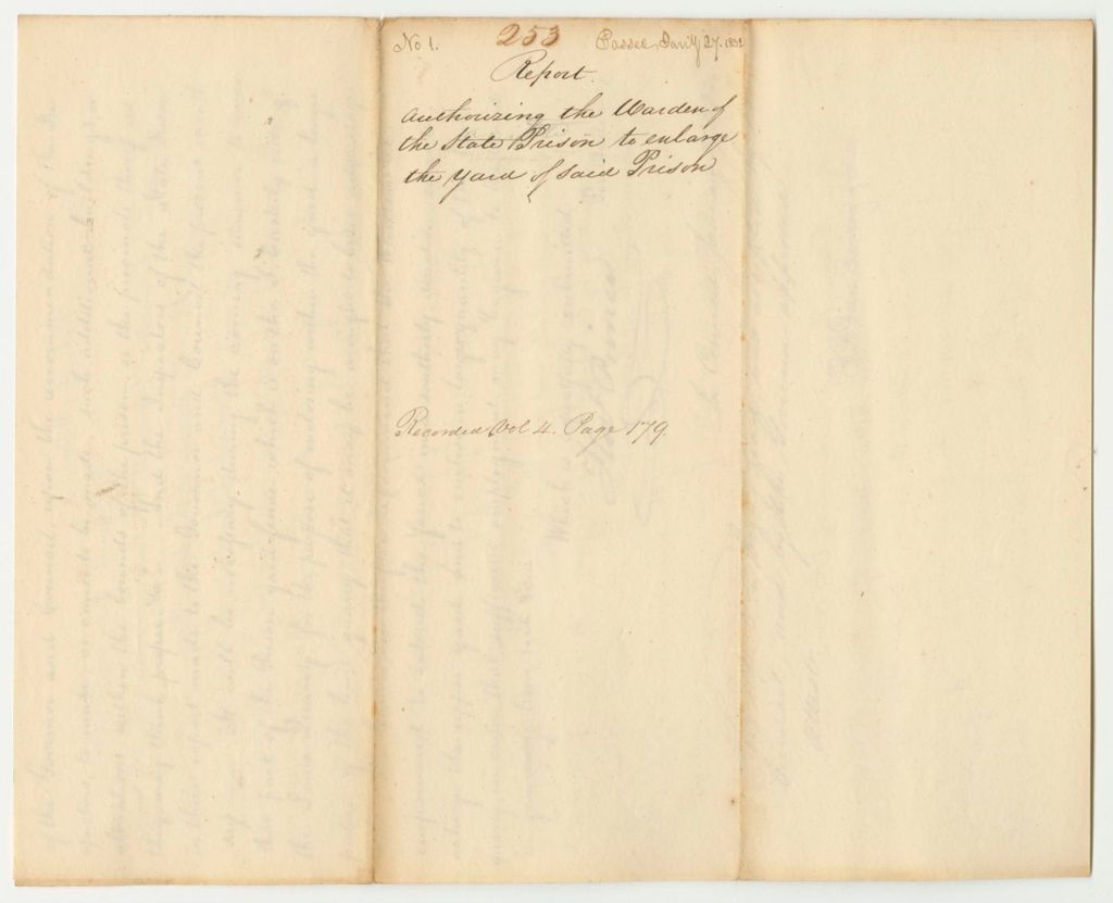 Miniature of Report 253: Report Authorizing the State Prison Warden to Enlarge the Yard of the Prison