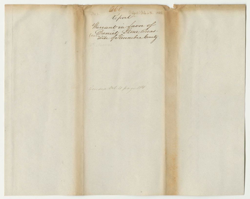 Miniature of Report 260: Warrant in Favor of Daniel Stone, Kennebec County Treasurer