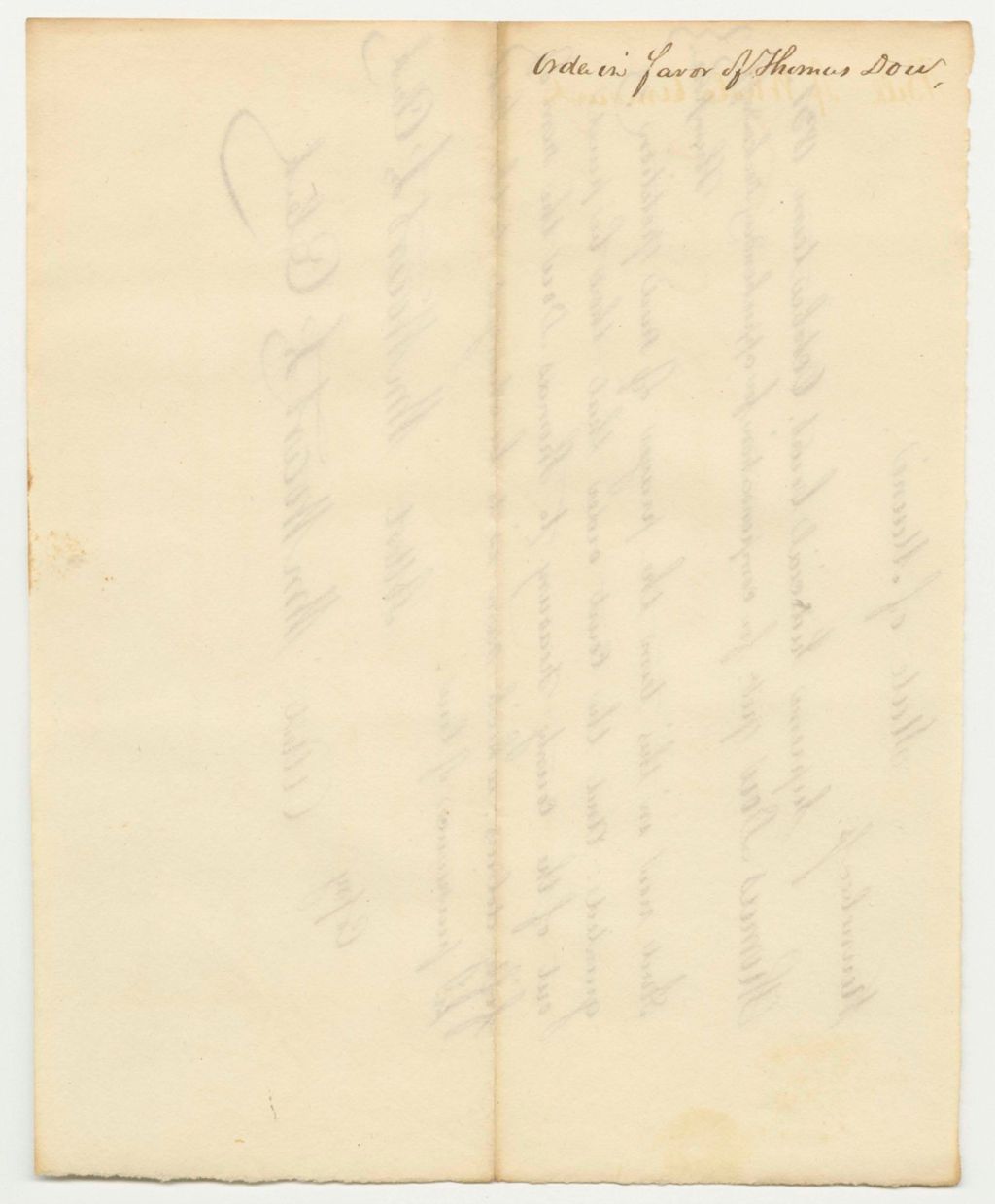 Miniature of Order in Favor of Thomas Dow, for Compensation for Apprehending Dockendorff Thompson
