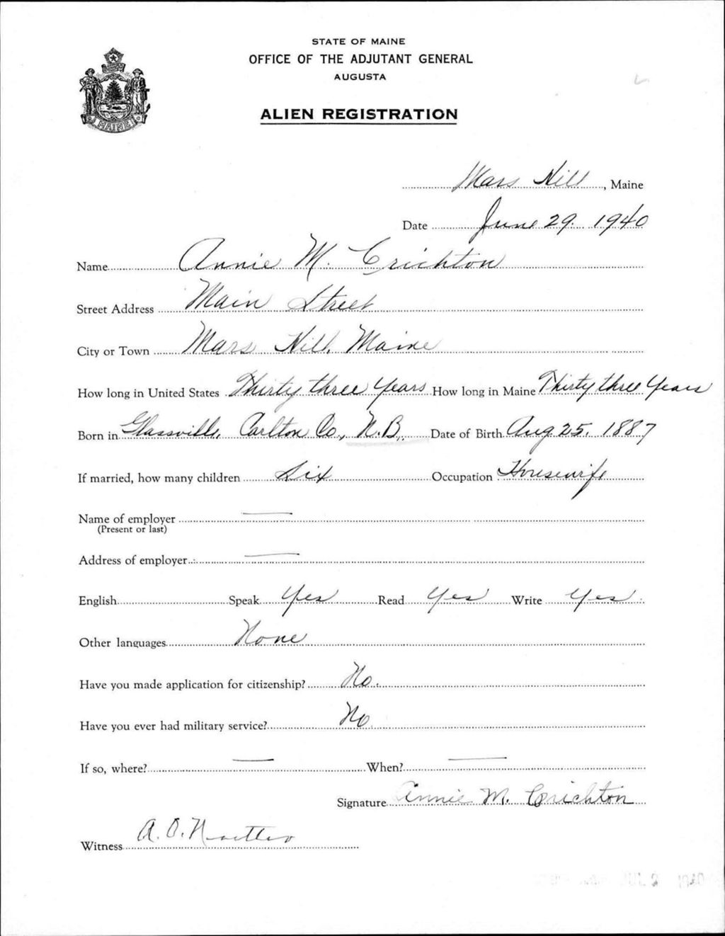 Miniature of Alien Registration- Crichton, Annie M. (Mars Hill, Aroostook County)