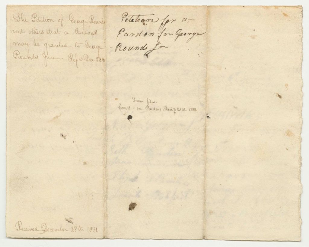 Miniature of Petition of George Rounds and Others That a Pardon May Be Granted to George Rounds, Jr.