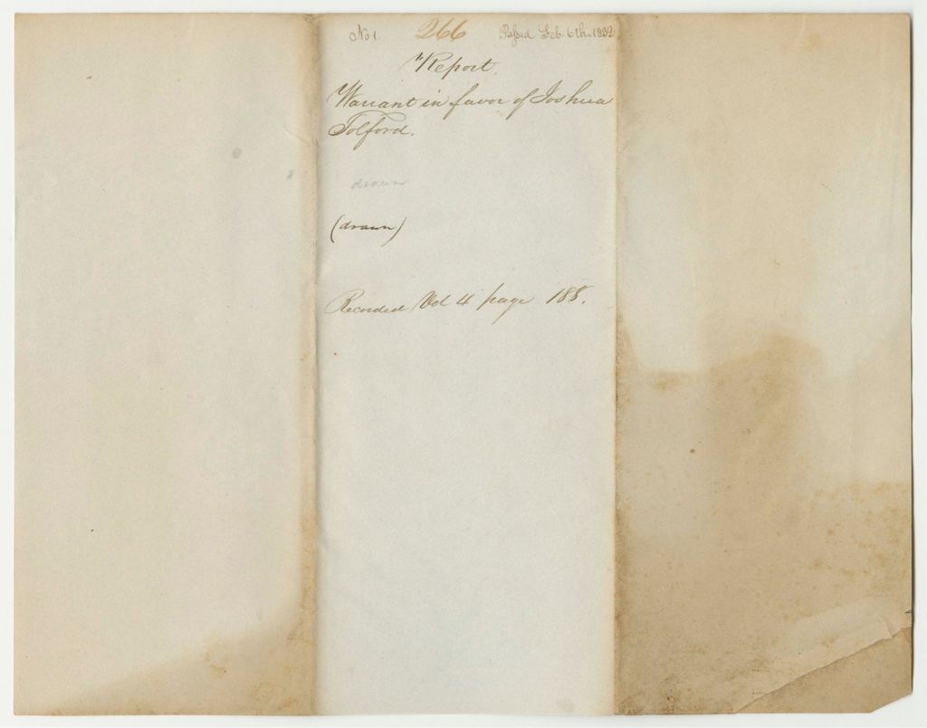 Miniature of Report 266: Warrant in Favor of Joshua Tolford, Keeper of the Public Property at the State Arsenal