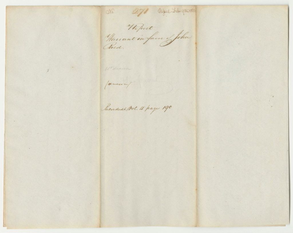 Miniature of Report 271: Warrant in Favor of John Reed, Messenger of the Governor and Council