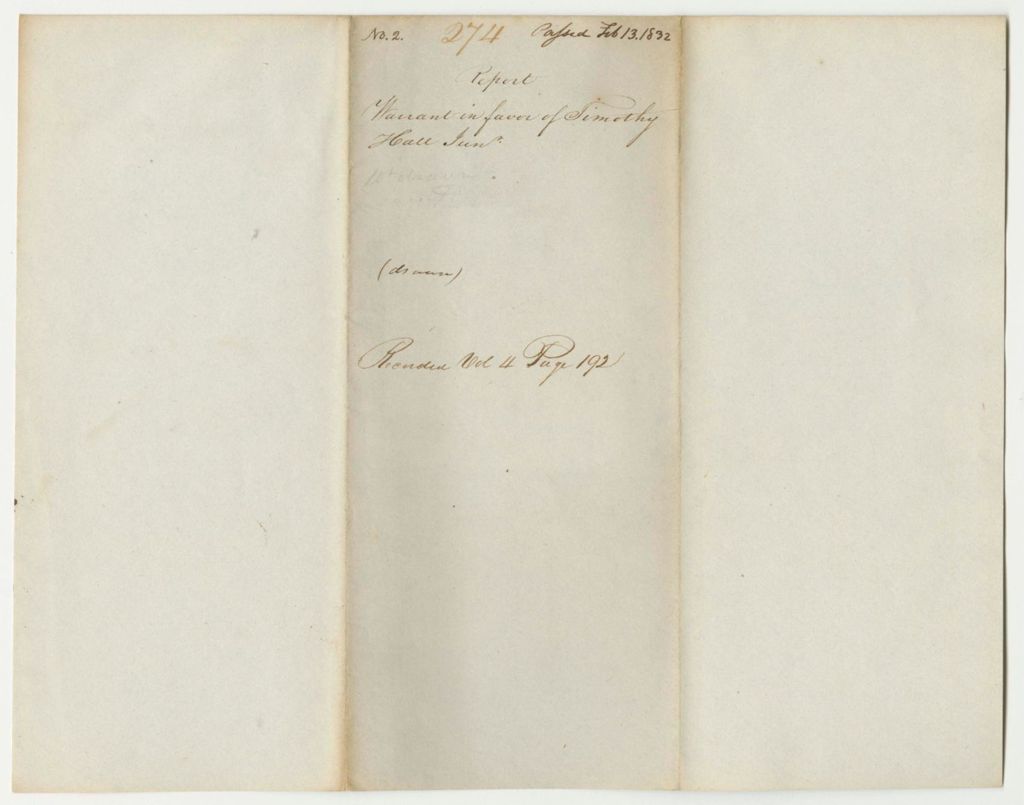 Miniature of Report 274: Warrant in Favor of Timothy Hall, Jr., for a Pension
