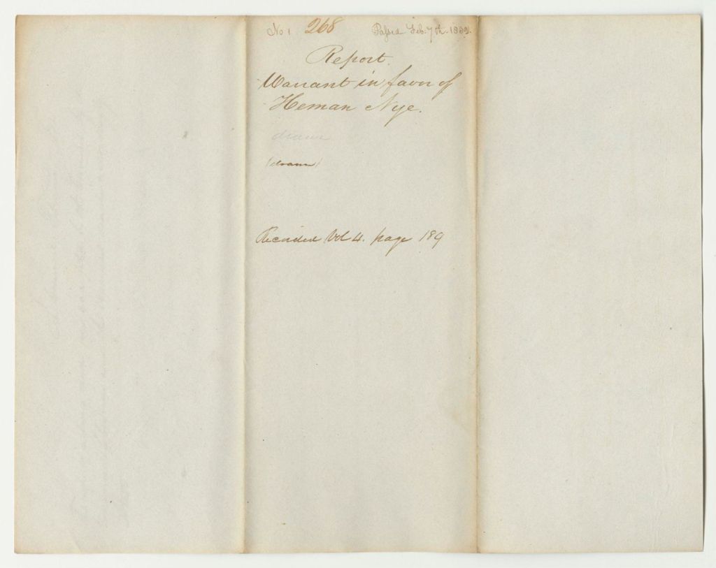 Miniature of Report 268: Warrant in Favor of Heman Nye for a Pension