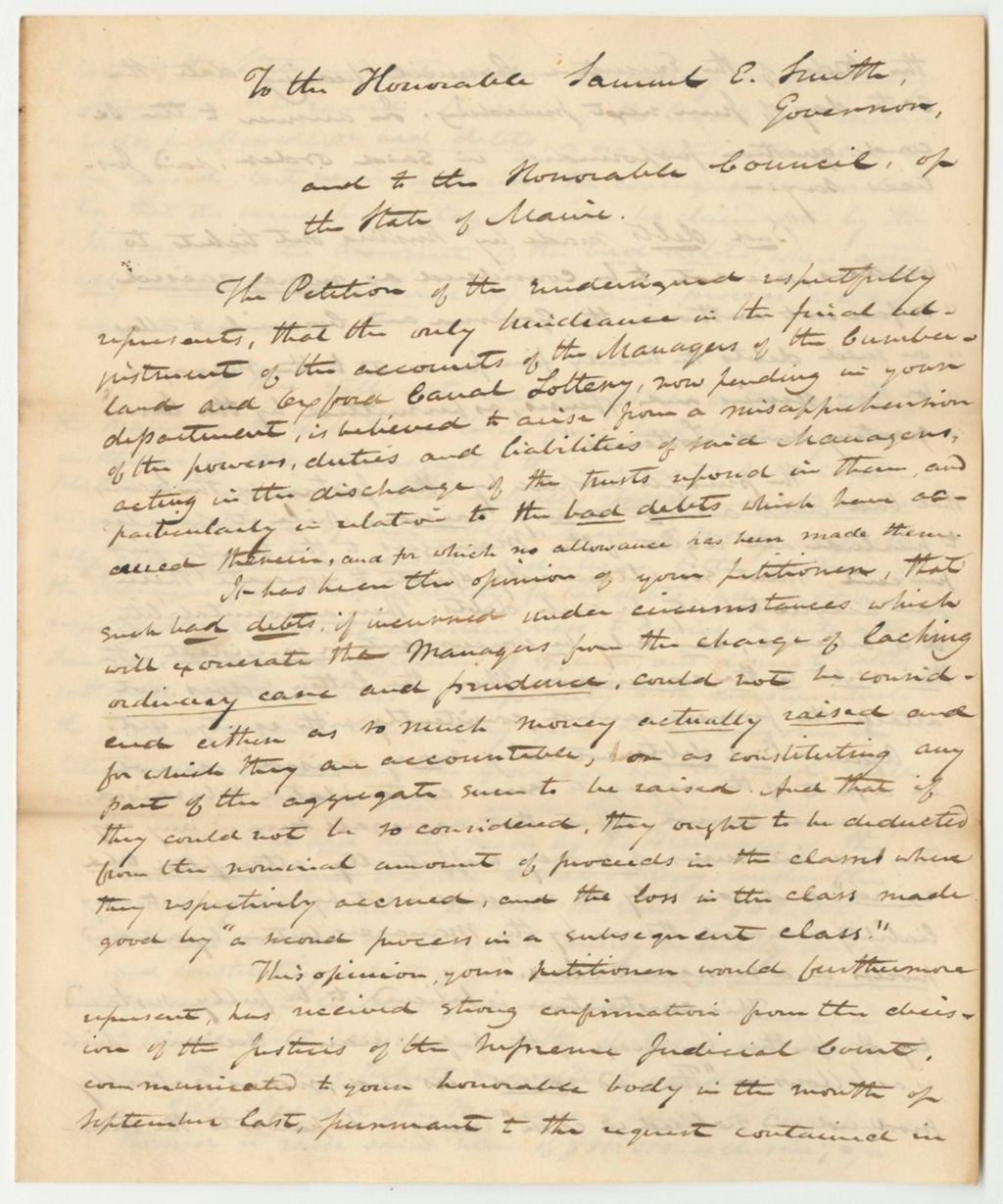 Miniature of Petition of Solomon H. Mudge by His Attorney, F.O.J. Smith, Esq., Praying That the Opinion of the Justices of the Supreme Judicial Court May Be Obtained on Certain Questions
