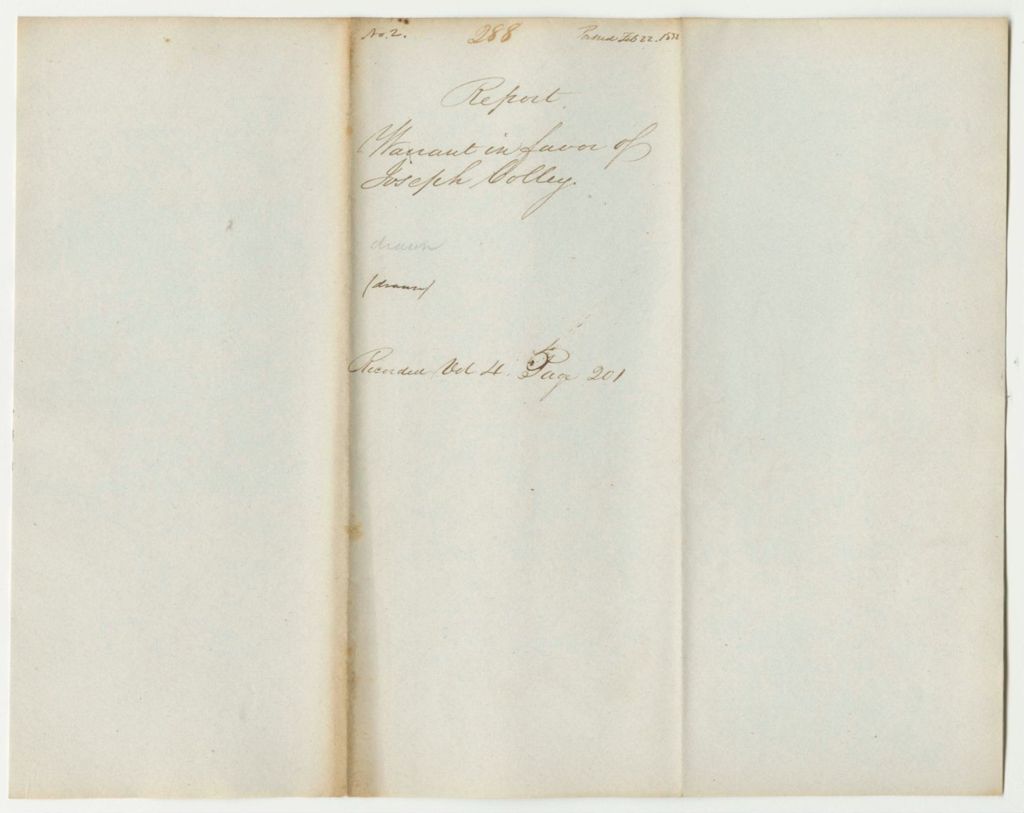 Miniature of Report 288: Warrant in Favor of Joseph Colley, Member of the House of Representatives