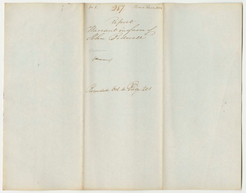 Miniature of Report 287: Warrant in Favor of John Bodwell for Travel and Attendance at the Senate Board
