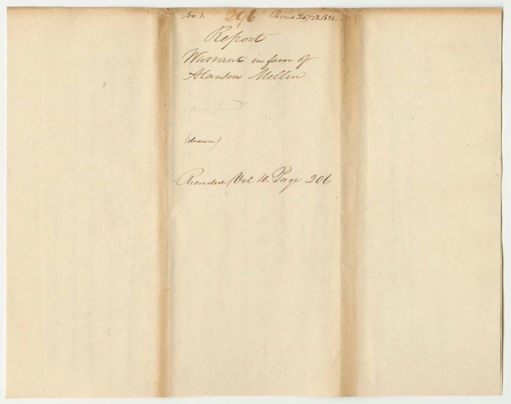 Miniature of Report 296: Warrant in Favor of Alanson Mellen, Oxford County Treasurer