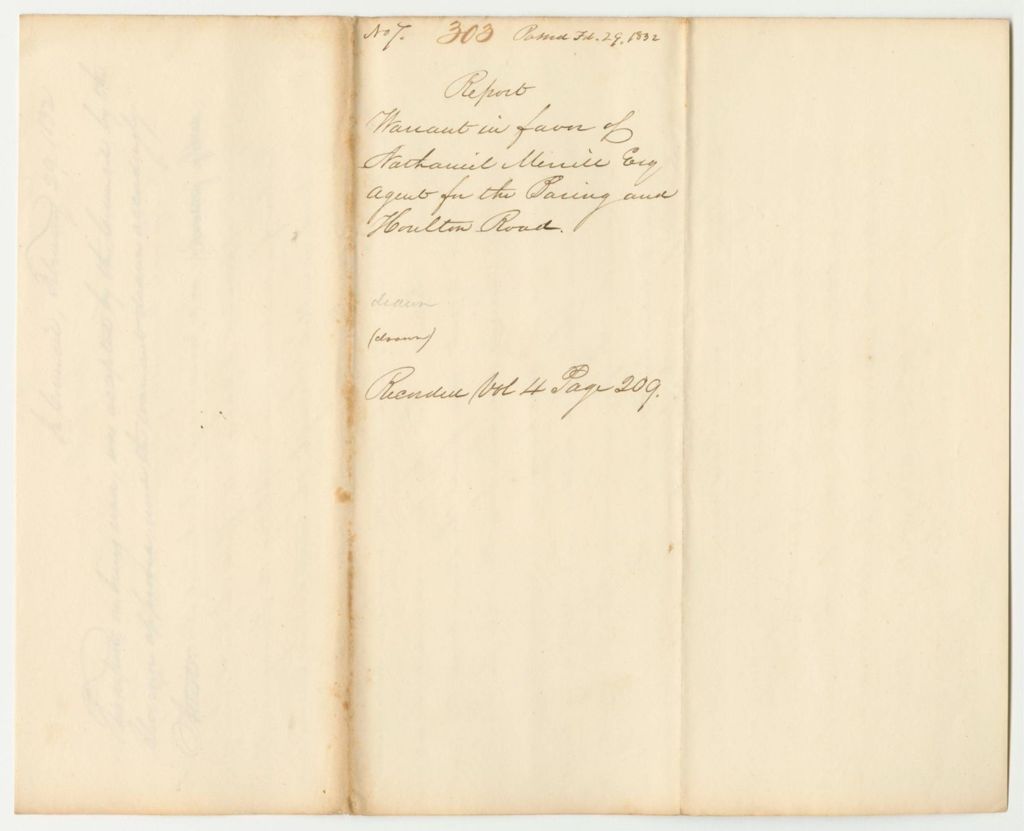 Miniature of Report 303: Warrant in Favor of Nathaniel Merrill, Agent for the Baring and Houlton Road