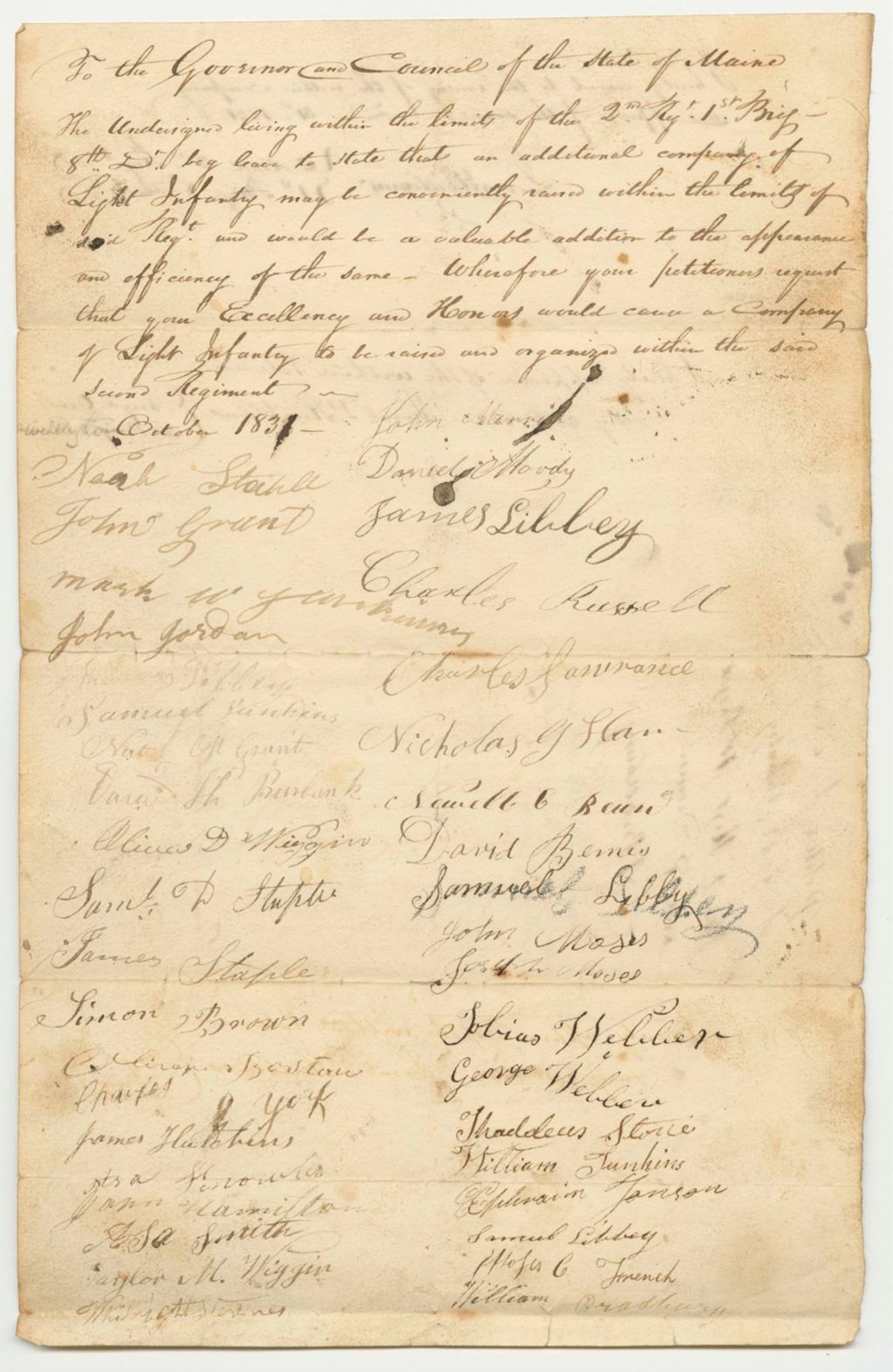 Miniature of Petition for a Company of Light Infantry in the 2nd Regiment 1st Brigade 8th Division