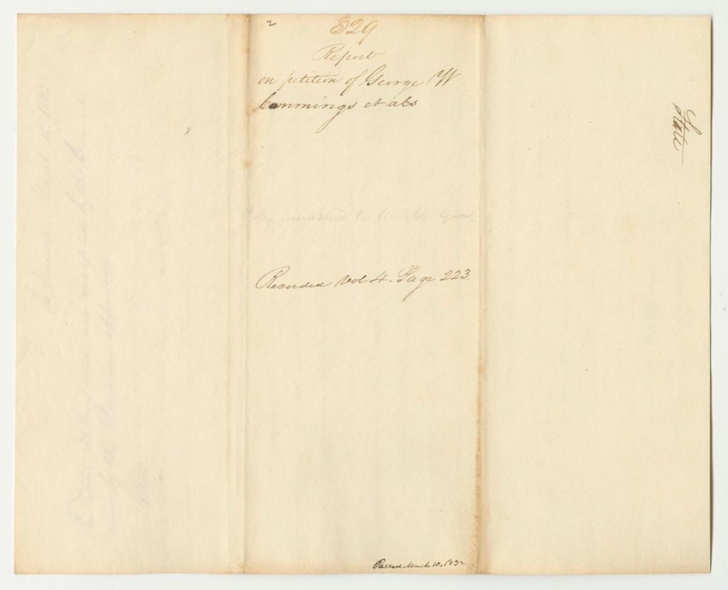 Miniature of Report 329: Report on the Petition of George W. Cummings and Others for a Company of Light Infantry in Old Town