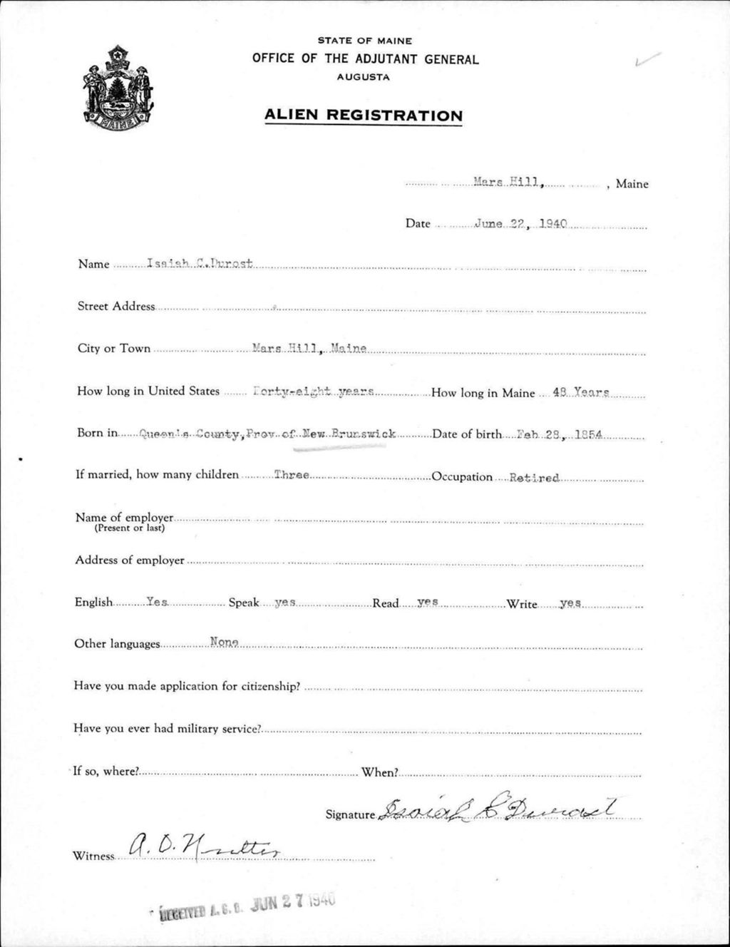 Miniature of Alien Registration- Durost, Isaiah C. (Mars Hill, Aroostook County)