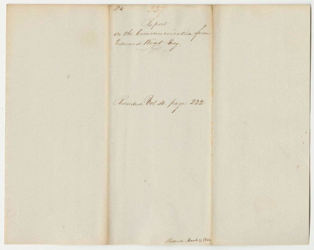 Miniature of Report 327: Report on the Communication from Edward Kent, Agent to Collect Fines, Forfeitures, and Bills of Cost