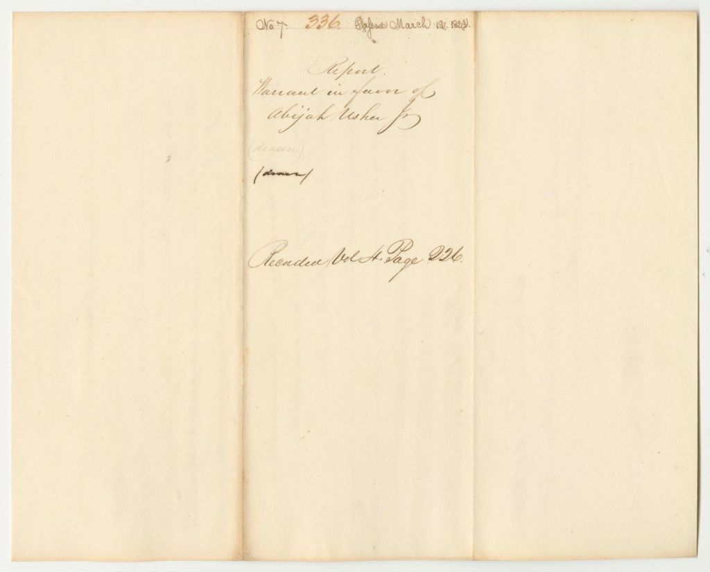 Miniature of Report 336: Warrant in Favor of Abijah Usher, Jr., for Travel and Attendance at the Senate Board