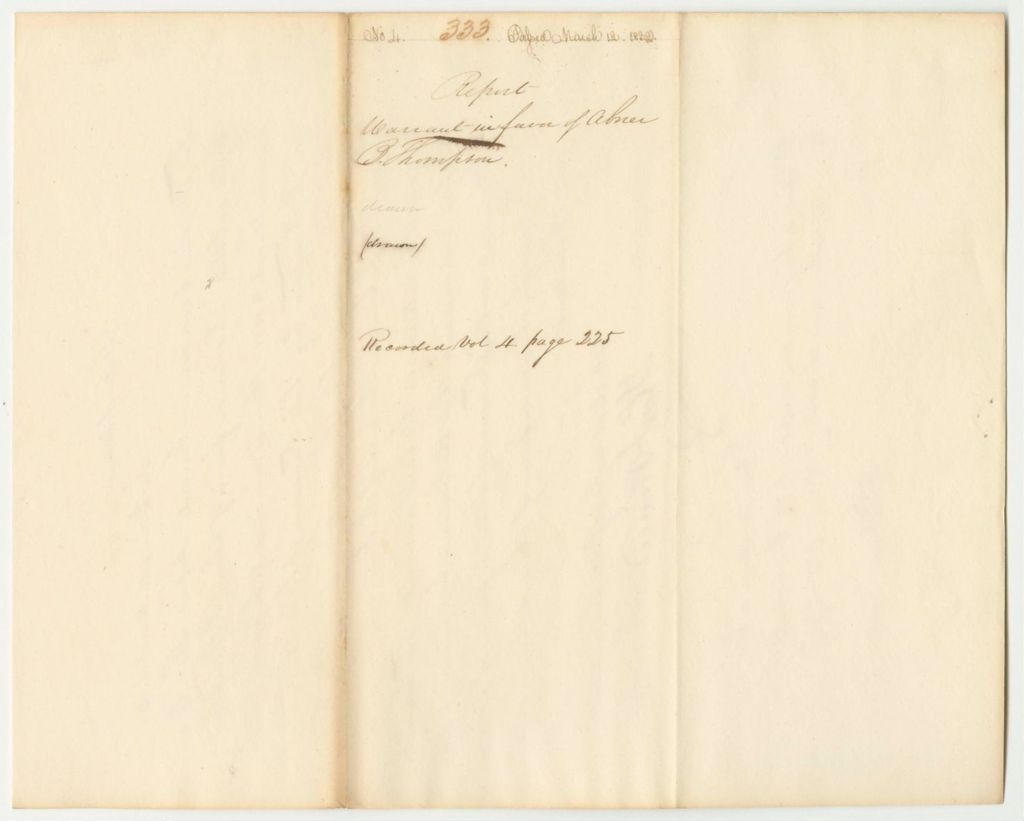 Miniature of Report 333: Warrant in Favor of Abner B. Thompson, Late State Treasurer
