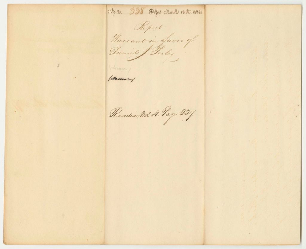 Miniature of Report 338: Warrant in Favor of Daniel J. Perley for Medical Aid and Supplies Furnished by Him to Benjamin Peterson and Family