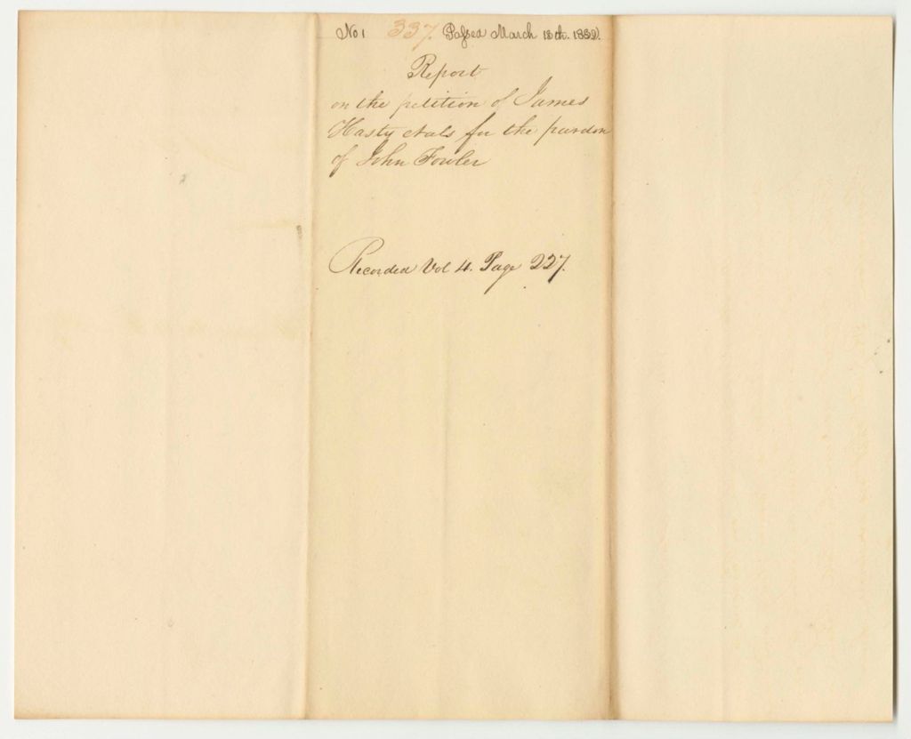 Miniature of Report 337: Report on the Petition of James Hasty and Others for the Pardon of John Fowler of Waterville