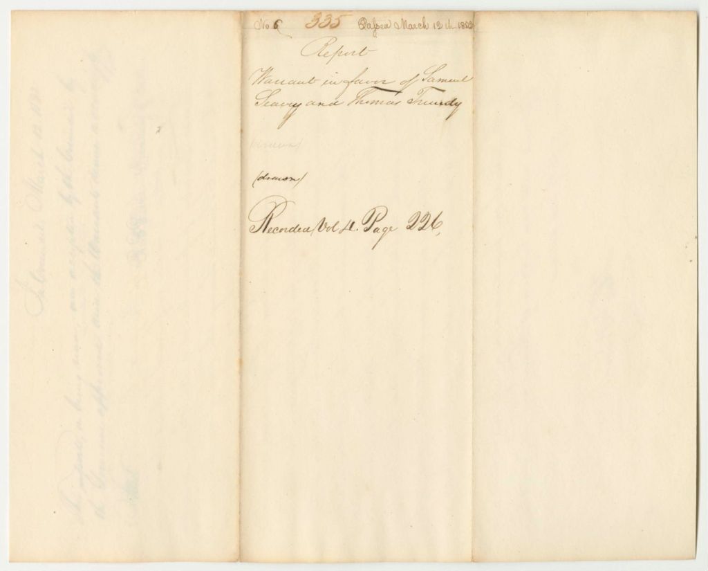 Miniature of Report 335: Warrant in Favor of Samuel Seavey and Thomas Trundy for Supporting John Wheeler, an Insane Person in Wiscasset Gaol