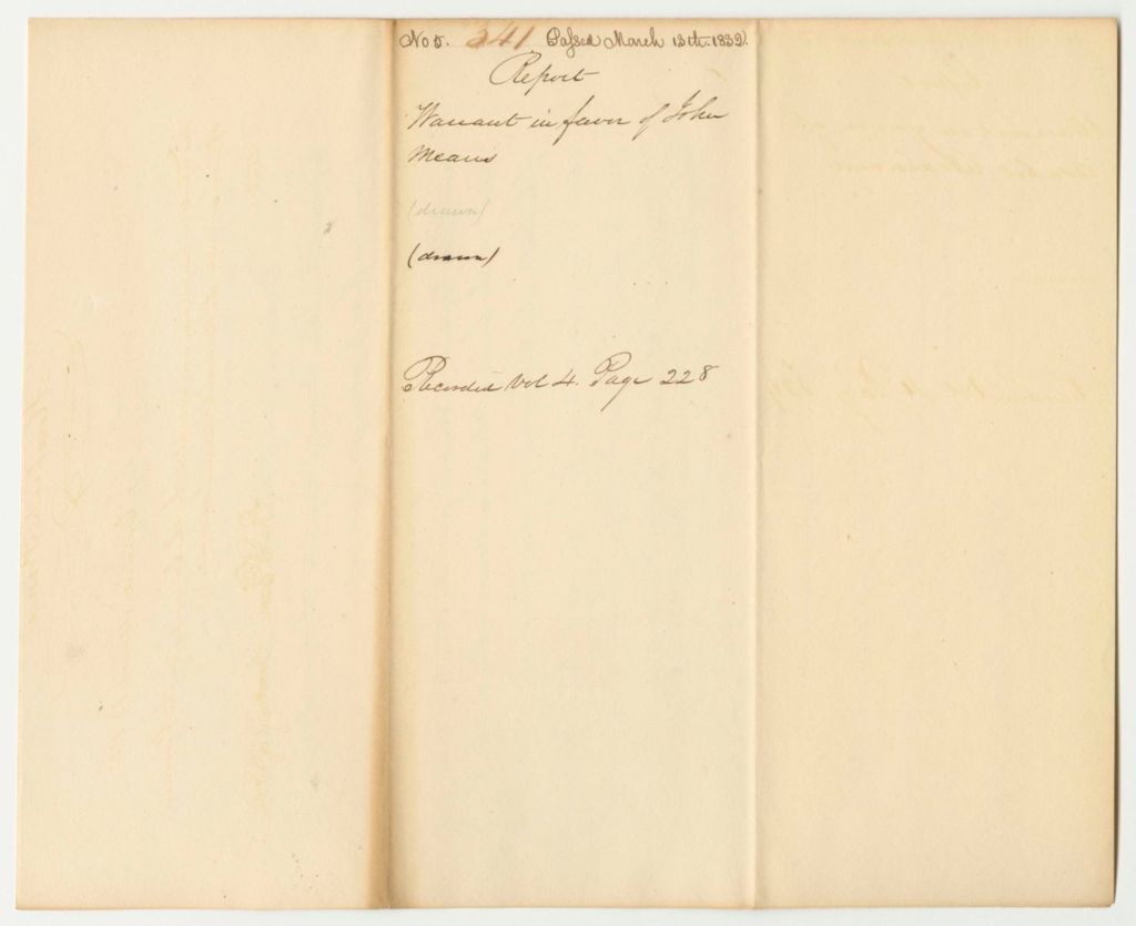 Miniature of Report 341: Warrant in Favor of John Means for Expenses on Account of Sickness and Death of Benjamin Pike, Senator from York County